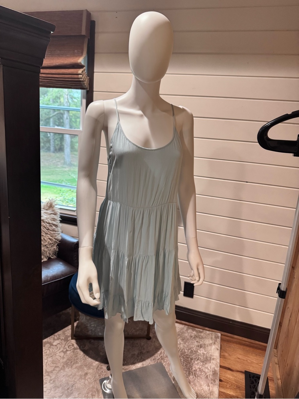 Talula Sage Green Tiered Spaghetti-Strap Mini Dress